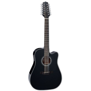 Takamine 12-String Dreadnought with Cutaway Solid Spruce Top Sapele Back and Sides Black Finish Chrome Hardware and TP-4TD Electronics
