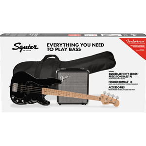 Squier Affinity Series Precision Bass PJ Pack Maple Fingerboard Black Gig Bag Rumble 15