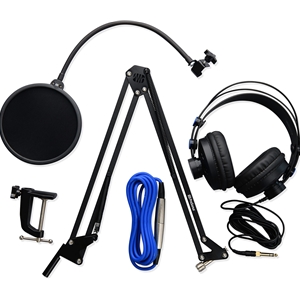 Broadcast Accessory Pack  with Microphone Boom Arm, Pop Filter, Headphones, and XLR Cable