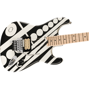 EVH Striped Series Circles, Maple Fingerboard, White and Black With Bag