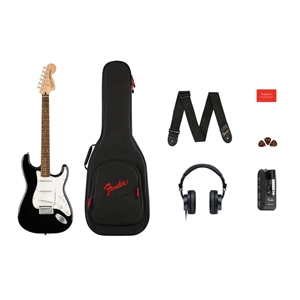 Squier Affinity Series Black Stratocaster Mustang Micro Pack