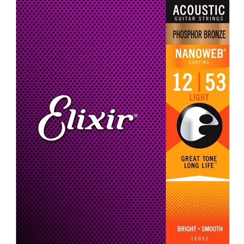 Elixir Nanoweb Phosphor Bronze Light Acoustic Guitar Strings (.012-.053)