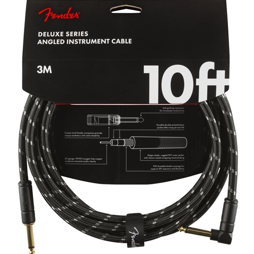 Fender Deluxe Series Instrument Cable, Straight/Angle, 10', Black