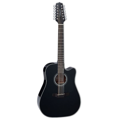 Takamine 12-String Dreadnought with Cutaway Solid Spruce Top Sapele Back and Sides Black Finish Chrome Hardware and TP-4TD Electronics