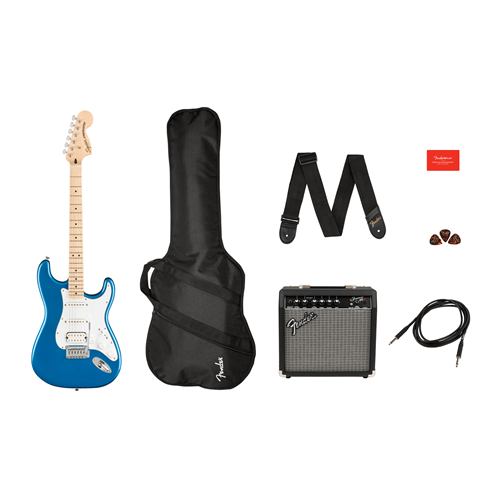 Squier Affinity Series Stratocaster HSS Pack Maple Fingerboard Lake Placid Blue 15G Amp Gig Bag