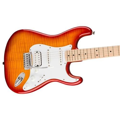 Squier Affinity Series Stratocaster Flame Maple Top HSS Maple Fingerboard White Pickguard Sienna Sunburst