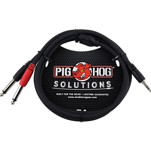 Pig Hog 10 Feet Stereo Breakout Cable, 3.5mm to Dual 1/4"