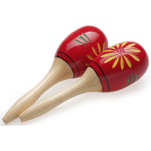 Stagg Wood Maracas Oval 26CM Red with Floral Design
