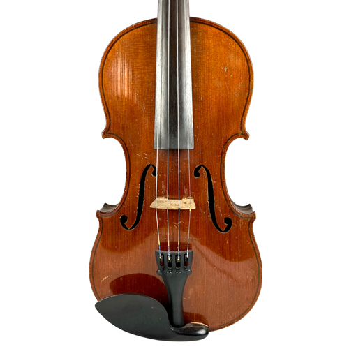 Used German Made Violin, No Pedigree, with One Piece Back in Black Canvas Case with Blue Interior, No Bow Incl.